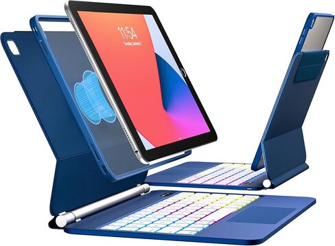 حافظة Magic لجهاز iPad 9th 8th 7th Generation 10.2 بوصة مع لوحة مفاتيح + قلم، لوحة تتبع عائمة بإضاءة خلفية بألوان قوس قزح مع غطاء مغناطيسي ناتئ لجهاز iPad Air 3rd Gen Pro10.5 أسود in Kuwait