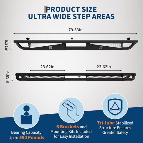 Running Boards for Toyota Tacoma Double Cab 2005-2023, 6" Dual-Stage Bolt-On Steel Side Steps, Non-Slip Textured Surface, Black Powder Coated Direct Fit Nerf Bars in Saudi Arabia