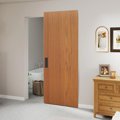 BARNSMITH 40"x86" Concealed Sliding Barn Door with Soft Close Mechanism, Brown Hidden Barn Door, Waterproof PVC-Wrapped, Fits Opening Width 32"-36", Widely Used in Saudi Arabia