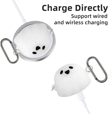 for Apple AirPods 4 Case 2024，[Glow in The Dark] Cute Ghost Case for AirPods 4th Generation, Soft Silicone Cases with Cleaner kit and Ghost Keychain for Women Men (White, Airpods 4) in Saudi Arabia