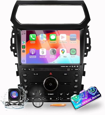 Kunfine Car CarPlay Android Auto Navigation Stereo GPS Radio Reverse Camera Display 10" IPS Touchscreen Headunit Tablet Pad Media Player for Ford Explorer 2011-2019، إذا كان ذلك ممكنًا، رباعي النواة 2G+32G in Kuwait
