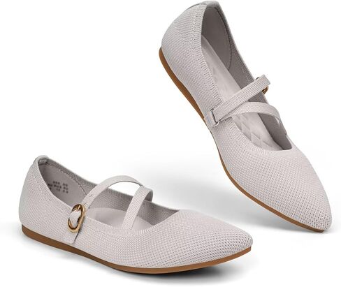 Women's Mary Jane Flats Knit Ballet Flats | Pointed Toe,Adjustable Straps,Arch Support,Removablb Insoles,Comfortable Ballerina Walking Dressy Office Slip-on Shoes in Saudi Arabia