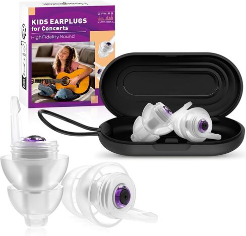 Kids Earplugs (6-12 yrs) - 2 Pairs High Fidelity Concert Ear Plugs for Children, Adults with Small Ear Canals, 23dB Kids Noise Reduction Earplugs for Concerts, Rehearsal, Festival, Party (Bright Blue) in Kuwait