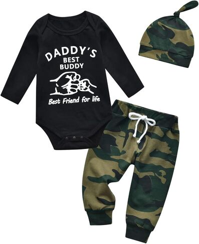 Newborn Infants Baby Boy Clothes New To The Crew Letter Print Long Sleeve Romper and Pants Hat 3PCS Outfit Sets in Saudi Arabia