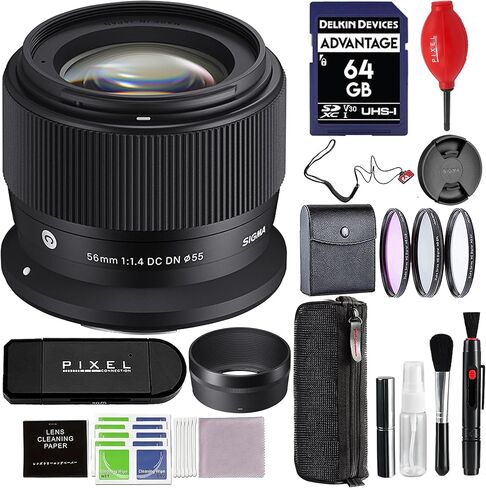 Sigma 56mm f/1.4 DC DN Contemporary Lens for RF Mount with Advanced Accessory and Travel Bundle (Sigma 4-Year USA Warranty) | Sigma 56mm f1.4 rf Mount in Saudi Arabia