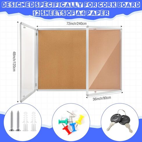 2 Pack Enclosed Bulletin Board 48"x36" Weather Resistant Lockable Enclosed Notice Cork Case Display Board Wall Mounted 2 Locking Door Aluminum Frame for Office School Commercial, 12xA4(Gray) in Saudi Arabia
