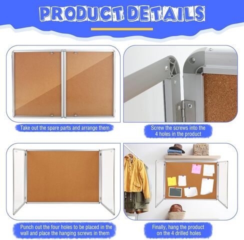 2 Pack Enclosed Bulletin Board 48"x36" Weather Resistant Lockable Enclosed Notice Cork Case Display Board Wall Mounted 2 Locking Door Aluminum Frame for Office School Commercial, 12xA4(Gray) in Saudi Arabia