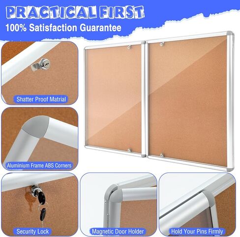 2 Pack Enclosed Bulletin Board 48"x36" Weather Resistant Lockable Enclosed Notice Cork Case Display Board Wall Mounted 2 Locking Door Aluminum Frame for Office School Commercial, 12xA4(Gray) in Saudi Arabia