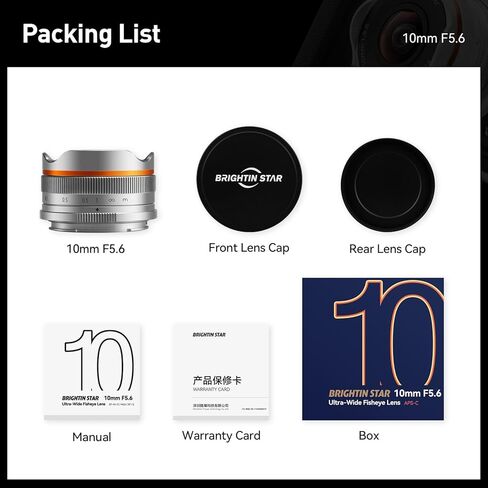 عدسة عين السمكة Brightin Star 10 مم F5.6 لكاميرات Olympus Lumix M43 Mount بدون مرآة، عدسة APS-C ذات زاوية واسعة جدًا للتركيز اليدوي تناسب G7، GX85، GX9، G95، GH5، GH6، G100، G9 (أسود) in Kuwait