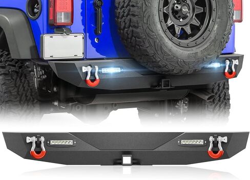 for Wrangler JK JKU Rear Bumper Compatible with 2007 2008 2009 2010 2011 2012 2013 2014 2015 2016 2017 2018 Jeep Wrangler JK JKU Unlimited 2/4 Doors with LED Lights, 2" Hitch Receiver & D-Rings in Saudi Arabia