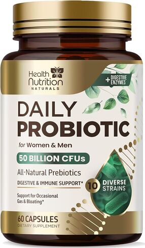 Daily Probiotic and Acidophilus Prebiotic Supplement 60 Billion CFU Capsule for Women & Men - 10 Diverse Strains - for Bloating Gas & Digestive Gut & Immune Health Support, Gluten Free - 120 Capsules in Kuwait