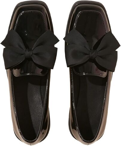 MakeMeChic Women's Bow Loafer Shoes Leather Square Toe Slip on Pump Dressy Shoes in Saudi Arabia