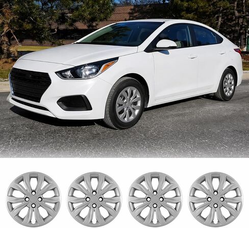 CPW 15 بوصة 4 قطع Hubcaps متوافقة مع Hyundai Accent Sedan 2018-2022، 2018-2023 Kia Rio Sedan/Rio5، و2014-2025 Mitsubishi Mirage، تركيب بمسمار، مادة PP 1 مجموعة من 4 (فضية طلاء) in Saudi Arabia