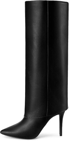 Allegra K Knee High Boots Women Pointed Toe Stiletto Heel Shark Boots Fold Over Boots for Women in Saudi Arabia