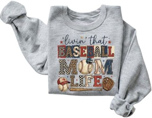 سترة FITIN للجنسين Livin' That Sports Mom Graphic ذات رقبة دائرية، بلوفر صوف مريح، بلوزة رياضية للأمهات المحبات للرياضة in Kuwait