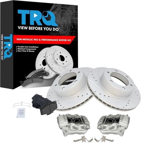 TRQ Front Brake Pad and Rotor Set Semi Metallic Vented Coated Rotors Calipers Compatible with 2002-2007 Jeep Liberty in Saudi Arabia