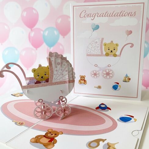بطاقة استحمام الطفل المنبثقة للأولاد والبنات من DEVINE Popup Cards | عربة مولود جديد مبروك | مرحبًا بك في بيتك بيبي | بطاقة هدايا ثلاثية الأبعاد شكرًا لك | بطاقة تهنئة بالمولود in Kuwait