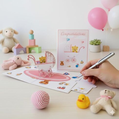 بطاقة استحمام الطفل المنبثقة للأولاد والبنات من DEVINE Popup Cards | عربة مولود جديد مبروك | مرحبًا بك في بيتك بيبي | بطاقة هدايا ثلاثية الأبعاد شكرًا لك | بطاقة تهنئة بالمولود in Kuwait