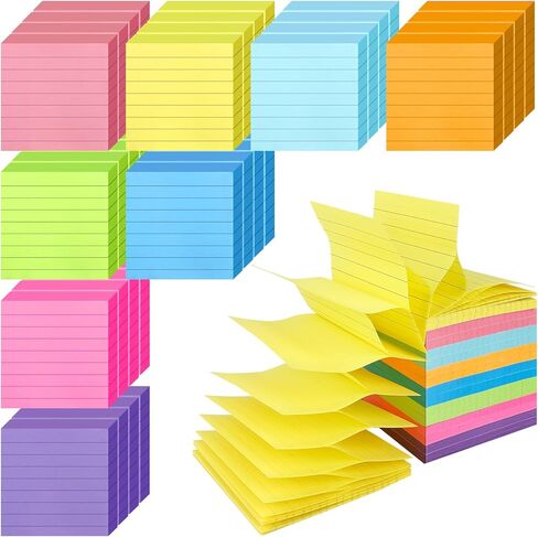 64 وسادة منبثقة ملاحظات لاصقة الأكورديون 3 × 3 عبوات مبطنة 8 ملصقات ملونة زاهية مذكرة لاصقة كبيرة مع خطوط ملاحظات منبثقة ملونة للموزع، المنزل، المكتب، المدرسة، الاجتماع، العمل in Kuwait