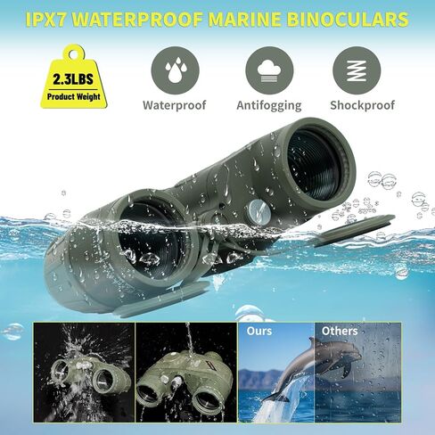 مناظير بحرية 8X30 للبالغين مع محدد المدى والبوصلة، محول الهاتف، مناظير عسكرية مقاومة للماء IPX7 مع عدسة BAK4 Prism FMC للإبحار والقوارب والملاحة ومشاهدة الطيور in Kuwait