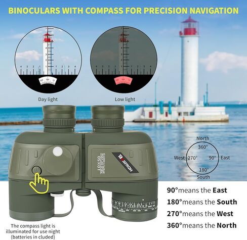 مناظير بحرية 8X30 للبالغين مع محدد المدى والبوصلة، محول الهاتف، مناظير عسكرية مقاومة للماء IPX7 مع عدسة BAK4 Prism FMC للإبحار والقوارب والملاحة ومشاهدة الطيور in Kuwait