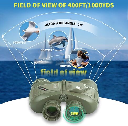 مناظير بحرية 8X30 للبالغين مع محدد المدى والبوصلة، محول الهاتف، مناظير عسكرية مقاومة للماء IPX7 مع عدسة BAK4 Prism FMC للإبحار والقوارب والملاحة ومشاهدة الطيور in Kuwait