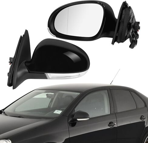 مرآة جانبية سوداء متوافقة مع Volkswagen Jetta 2005 2006 2007 2008 2009 2010، مع ضوء إشارة الانعطاف / تسخين / طي يدوي / استبدال مرآة الباب الزجاجية الكهربائية # VW1321122 861033 (7 دبابيس، الركاب الأيمن) in Kuwait