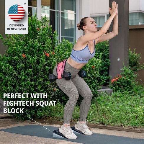 حزام تمرين الورك مع بطانة مقاومة للانزلاق - سهل الاستخدام مع الدمبل أو Kettlebell أو الأطباق - يحمي الوركين في صالة الألعاب الرياضية أو التدريبات المنزلية أو أثناء التنقل (أسود) in Kuwait