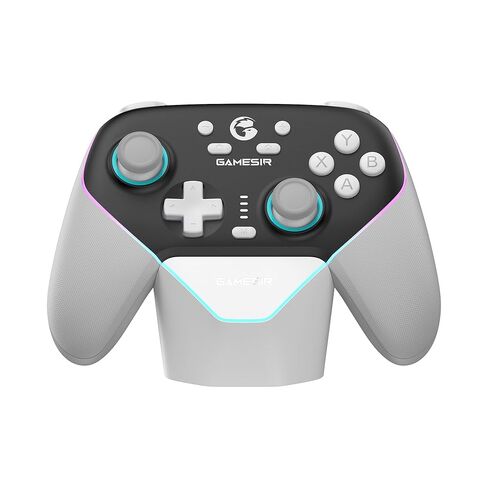 وحدة تحكم الألعاب اللاسلكية GameSir Super Nova لأجهزة الكمبيوتر/Switch/iOS/Android، عصا تأثير Hall & Trigger، إضاءة RGB، ABXY قابلة للتبديل، لوحة واجهة قابلة للفصل، 1000 مللي أمبير مع قاعدة شحن - أسود وأبيض" in Kuwait