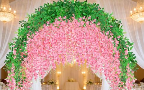 50Pcs Wisteria Hanging Flowers,3.6 Feet/Piece White Hanging Flowers Fake Wisteria Flowers Silk Artificial Garland for Decoration Wedding Party Arch Ceremony Garden Home Backdrop Decor in Saudi Arabia
