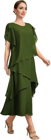 Flutter Sleeves Mother of The Bride Dresses for Women Floral Chiffon Formal Long Dress for Wedding Guest Grey US18 in Saudi Arabia