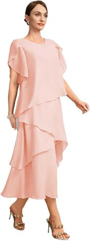 Flutter Sleeves Mother of The Bride Dresses for Women Floral Chiffon Formal Long Dress for Wedding Guest Grey US18 in Saudi Arabia