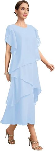 Flutter Sleeves Mother of The Bride Dresses for Women Floral Chiffon Formal Long Dress for Wedding Guest Grey US18 in Saudi Arabia