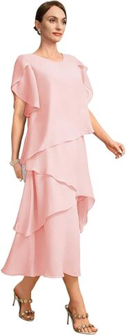 Flutter Sleeves Mother of The Bride Dresses for Women Floral Chiffon Formal Long Dress for Wedding Guest Grey US18 in Saudi Arabia
