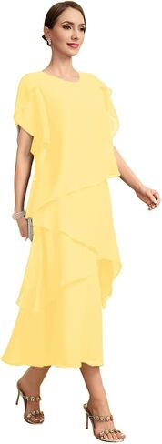 Flutter Sleeves Mother of The Bride Dresses for Women Floral Chiffon Formal Long Dress for Wedding Guest Grey US18 in Saudi Arabia