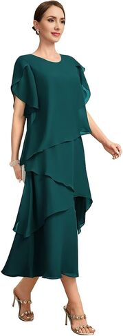 Flutter Sleeves Mother of The Bride Dresses for Women Floral Chiffon Formal Long Dress for Wedding Guest Grey US18 in Saudi Arabia