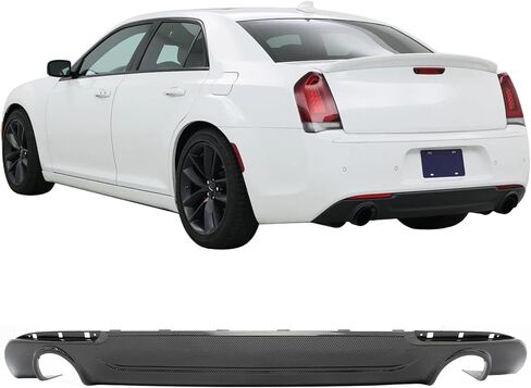 IKON MOTORSPORTS الشفة الخلفية الممتصة للصدمات، متوافقة مع 2015-2023 كرايسلر 300 300C SRT قاعدة مع عادم مستدير، نمط C لامع أسود PP خلفي سفلي سبويلر هوائي سد الذقن Valance Splitter 1PC in Kuwait