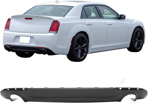 IKON MOTORSPORTS الشفة الخلفية الممتصة للصدمات، متوافقة مع 2015-2023 كرايسلر 300 300C SRT قاعدة مع عادم مستدير، نمط C لامع أسود PP خلفي سفلي سبويلر هوائي سد الذقن Valance Splitter 1PC in Kuwait