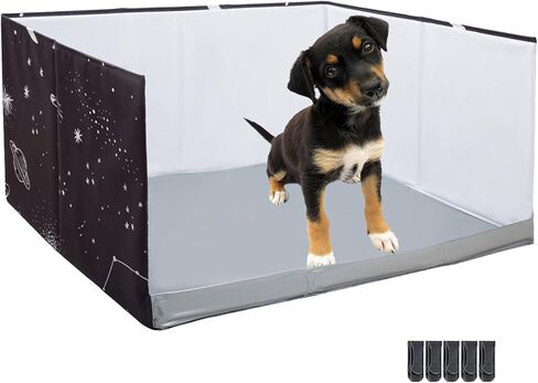 Dog Litter Box with High Walls,Pee Pad Holder Tray for Indoor Dog Potty,No Assembly,No Spill,Waterproof,Easy to Clean,Portable for Travel (Beige Planet, S-23.6''Lx23.6''Wx12''H) in Saudi Arabia