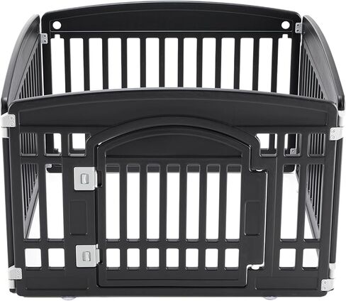 NEWBULIG Dog Playpen 4-Panel، 24IN جرو روضة، قلم لعب للكلاب مستقر في الداخل / في الهواء الطلق مع باب قفل آمن، سياج بلاستيكي للحيوانات الأليفة للكلاب الصغيرة والمتوسطة in Kuwait