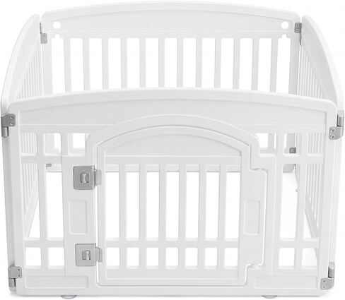 NEWBULIG Dog Playpen 4-Panel، 24IN جرو روضة، قلم لعب للكلاب مستقر في الداخل / في الهواء الطلق مع باب قفل آمن، سياج بلاستيكي للحيوانات الأليفة للكلاب الصغيرة والمتوسطة in Kuwait