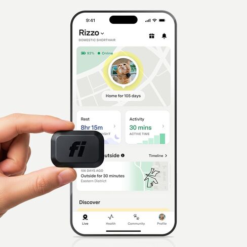 جهاز تعقب Fi Mini GPS للقطط - مرفق طوق خفيف الوزن، أسوار افتراضية، تنبيهات الهروب، تتبع الخطوات والصحة، جهاز تعقب القطط المقاوم للماء - يتضمن عضوية لمدة 6 أشهر in Kuwait