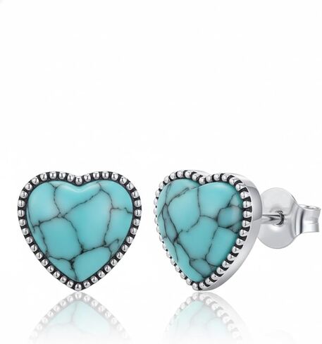 Turquoise/Black Onyx/Moonstone/Moss Agate/White Blue Opal/Tiger Eye Stud Earrings 18k White Gold Plated Earring Boho Western Jewelry Native American Gifts for Women Wife Mother in Saudi Arabia