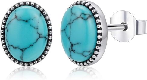 Turquoise/Black Onyx/Moonstone/Moss Agate/White Blue Opal/Tiger Eye Stud Earrings 18k White Gold Plated Earring Boho Western Jewelry Native American Gifts for Women Wife Mother in Saudi Arabia
