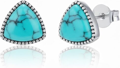 Turquoise/Black Onyx/Moonstone/Moss Agate/White Blue Opal/Tiger Eye Stud Earrings 18k White Gold Plated Earring Boho Western Jewelry Native American Gifts for Women Wife Mother in Saudi Arabia