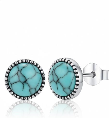 Turquoise/Black Onyx/Moonstone/Moss Agate/White Blue Opal/Tiger Eye Stud Earrings 18k White Gold Plated Earring Boho Western Jewelry Native American Gifts for Women Wife Mother in Saudi Arabia