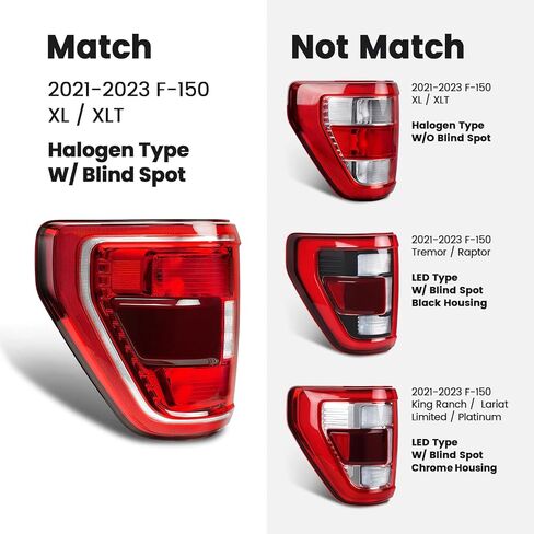 Tail Light Compatible with 2021 2022 2023 Ford F150 XL XLT Halogen Type Taillight w/Blind Spot Rear Turn Signal Brake Lamp Assembly Replacement ML3Z13405C (Left Driver Side) in Saudi Arabia