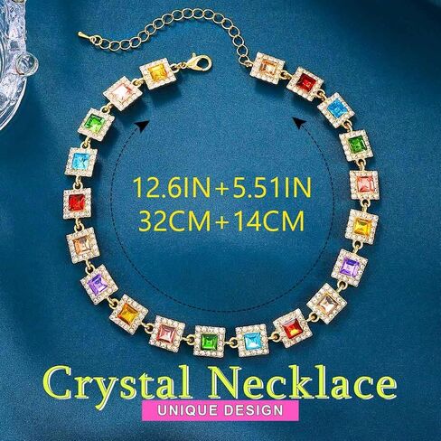 ACEDRE Colorful Rhinestone Choker Necklace Gold Multicolor Gemstone Prom Costume Jewelry for Women in Saudi Arabia