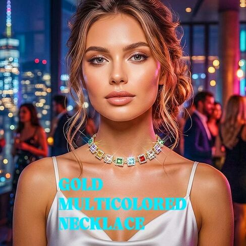 ACEDRE Colorful Rhinestone Choker Necklace Gold Multicolor Gemstone Prom Costume Jewelry for Women in Saudi Arabia
