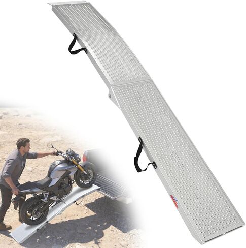 Ruedamann 7.5FT منحدر دراجة نارية من الألومنيوم، سعة 750 رطل، منحدر شاحنة قابل للطي للمركبة، دراجة نارية، جزازة العشب، دراجة ترابية، جر لوحة مضلعة، أصابع مطاطية، أشرطة تحميل متضمنة، قطعة واحدة in Kuwait